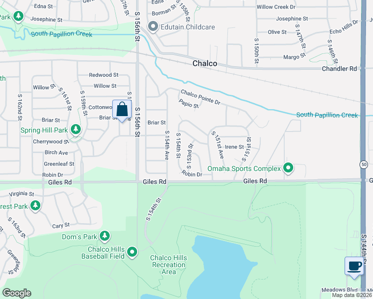 map of restaurants, bars, coffee shops, grocery stores, and more near 8119 South 154th Street in Omaha
