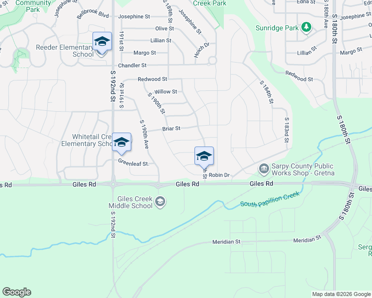 map of restaurants, bars, coffee shops, grocery stores, and more near 18915 Birch Avenue in Omaha