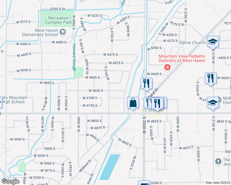 map of restaurants, bars, coffee shops, grocery stores, and more near 3665 West 4650 South in Roy