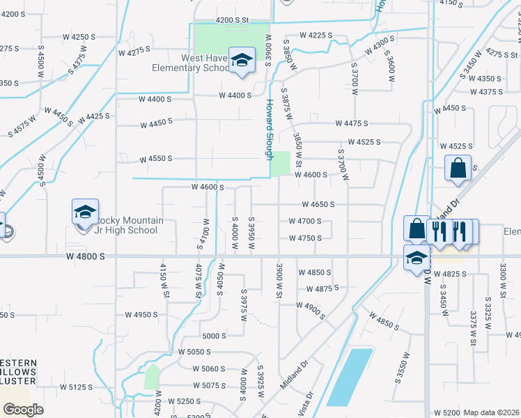 map of restaurants, bars, coffee shops, grocery stores, and more near 3937 West 4650 South in Roy