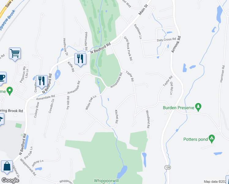 map of restaurants, bars, coffee shops, grocery stores, and more near 70 Annandale Road in Chappaqua