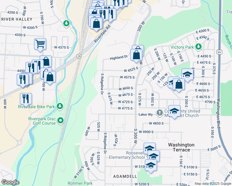 map of restaurants, bars, coffee shops, grocery stores, and more near 430 West 4675 South in Ogden