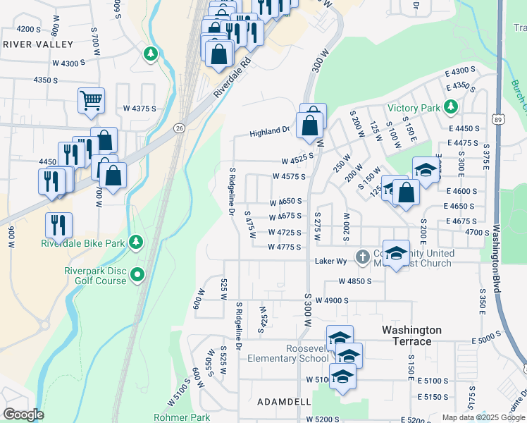map of restaurants, bars, coffee shops, grocery stores, and more near 430 West 4675 South in Ogden