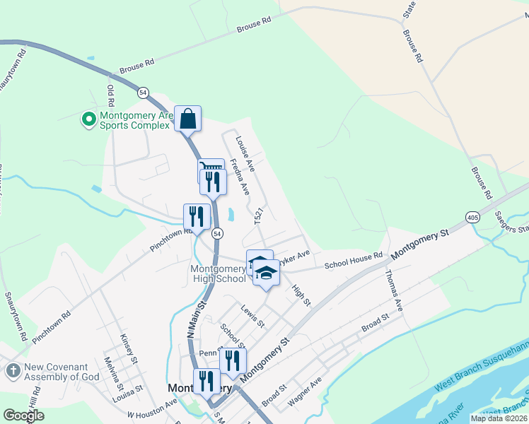 map of restaurants, bars, coffee shops, grocery stores, and more near 53-199 Fredna Avenue in Montgomery