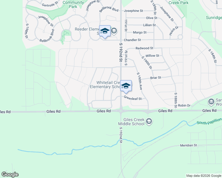 map of restaurants, bars, coffee shops, grocery stores, and more near 8112 South 192nd Avenue in Gretna
