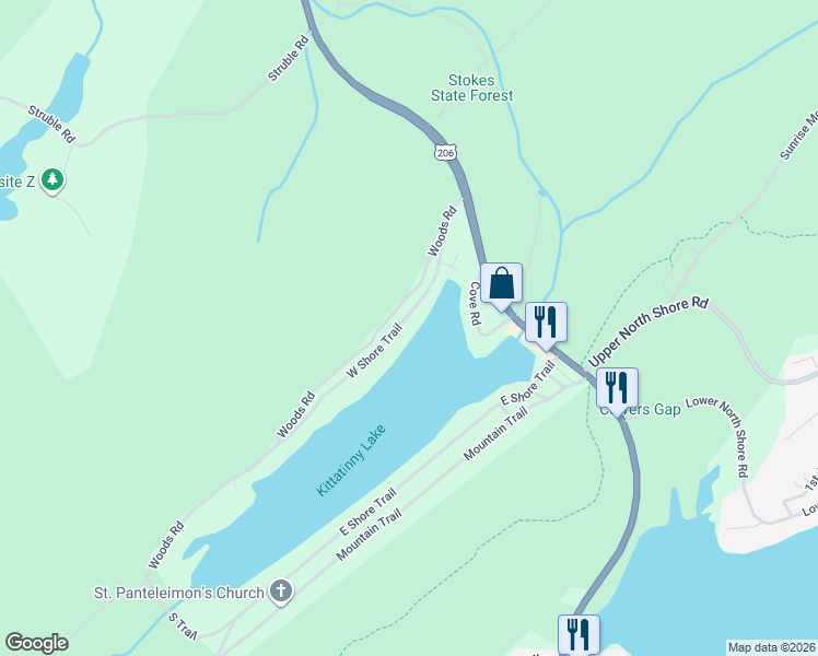 map of restaurants, bars, coffee shops, grocery stores, and more near 39 West Shore Trail in Sussex County
