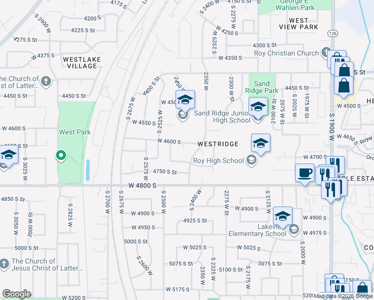 map of restaurants, bars, coffee shops, grocery stores, and more near 4679 South 2400 West in Roy