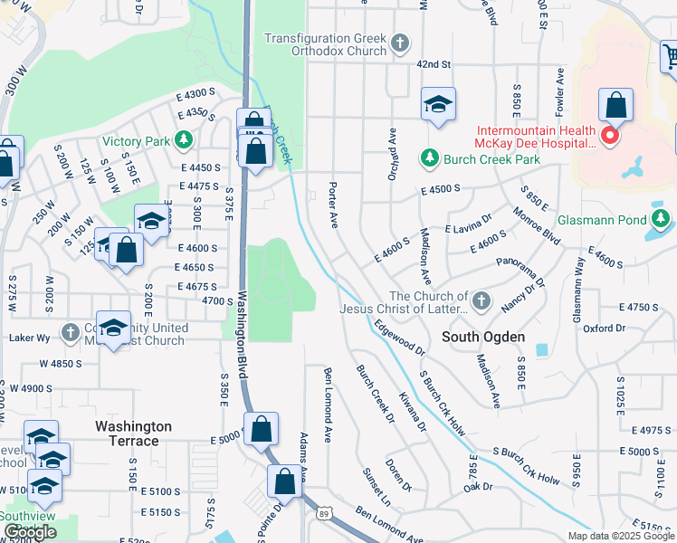 map of restaurants, bars, coffee shops, grocery stores, and more near 4695 Burch Creek Drive in Ogden
