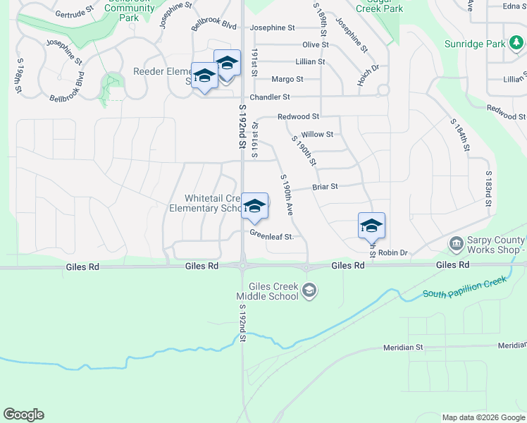 map of restaurants, bars, coffee shops, grocery stores, and more near 19110 Greenleaf Street in Omaha