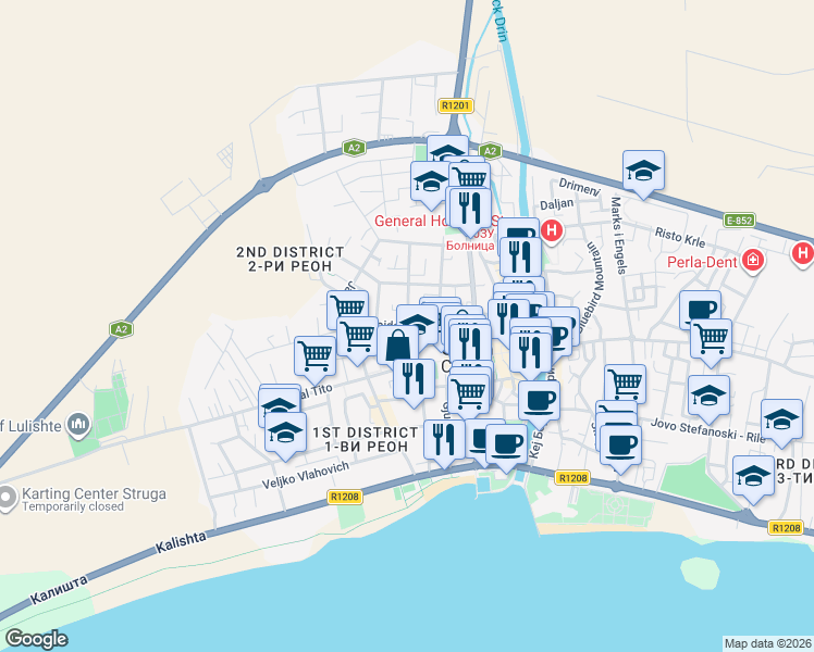 map of restaurants, bars, coffee shops, grocery stores, and more near Elpida Karamandi in Struga