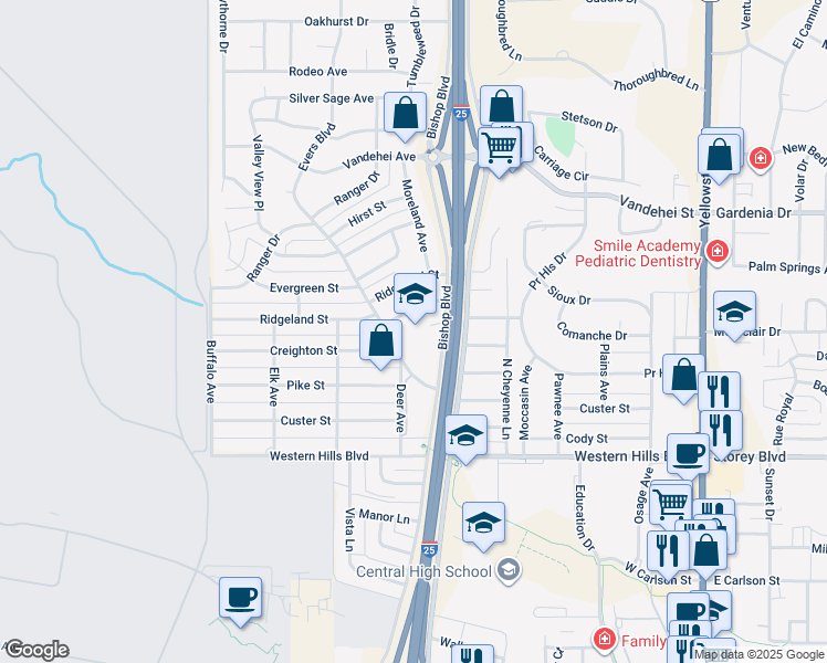 map of restaurants, bars, coffee shops, grocery stores, and more near 6113 Evers Boulevard in Cheyenne