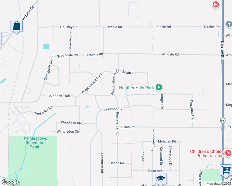 map of restaurants, bars, coffee shops, grocery stores, and more near 3999 Baumberger Road in Stow
