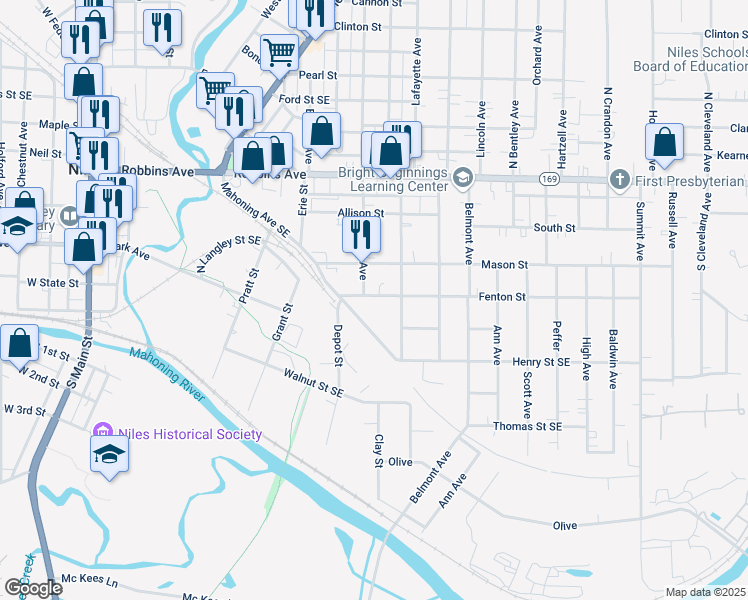 map of restaurants, bars, coffee shops, grocery stores, and more near 324 Wood Avenue in Niles