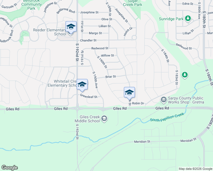map of restaurants, bars, coffee shops, grocery stores, and more near 8112 South 190th Street in Omaha