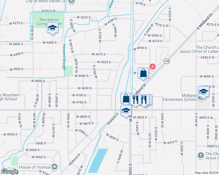 map of restaurants, bars, coffee shops, grocery stores, and more near 3624 West 4650 South in Roy