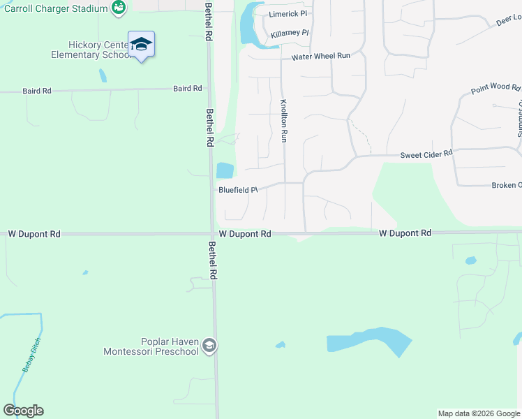 map of restaurants, bars, coffee shops, grocery stores, and more near 10412 Kentfield Pl in Fort Wayne