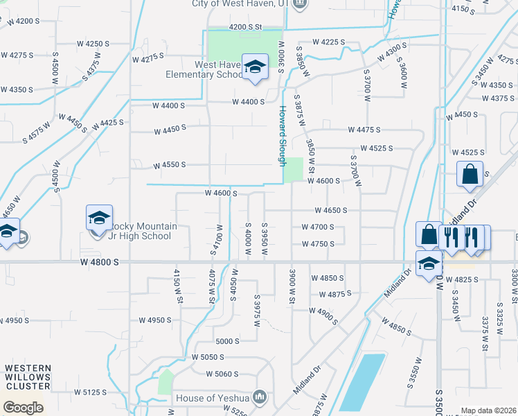map of restaurants, bars, coffee shops, grocery stores, and more near 4645 South 3950 West in Roy
