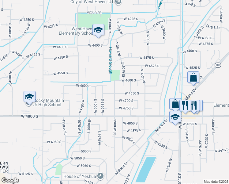 map of restaurants, bars, coffee shops, grocery stores, and more near 4647 3900 West Street in Roy