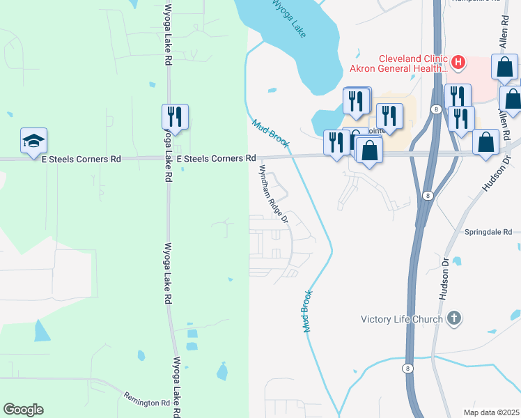 map of restaurants, bars, coffee shops, grocery stores, and more near 3976 Wyndham Ridge Drive in Stow