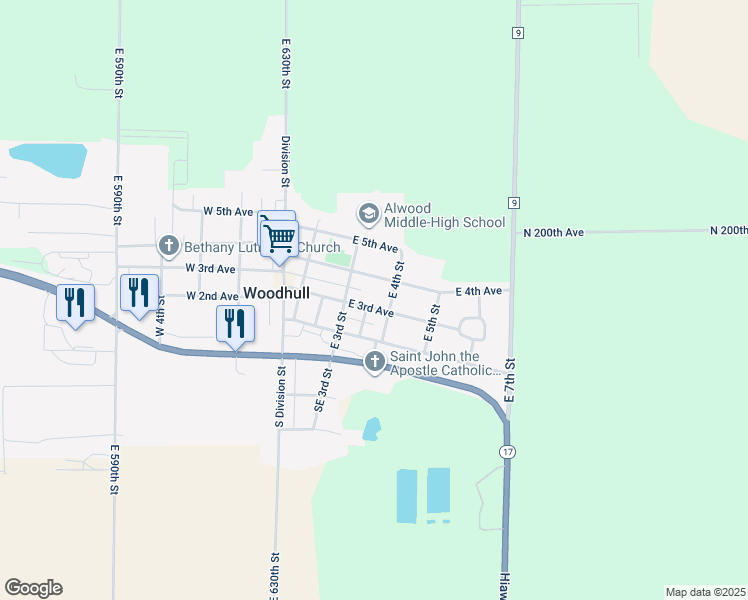 map of restaurants, bars, coffee shops, grocery stores, and more near 364 East 3rd Avenue in Woodhull