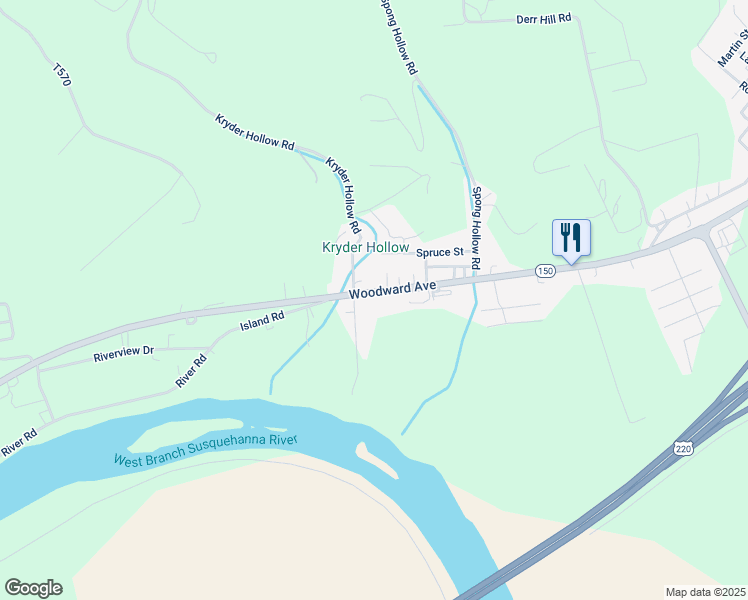 map of restaurants, bars, coffee shops, grocery stores, and more near 2759 Woodward Avenue in Lock Haven
