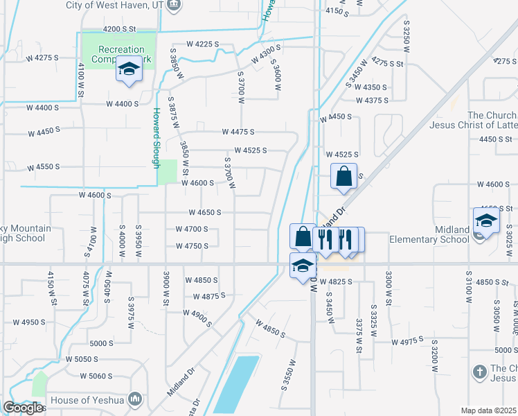 map of restaurants, bars, coffee shops, grocery stores, and more near 3632 West 4650 South in Roy
