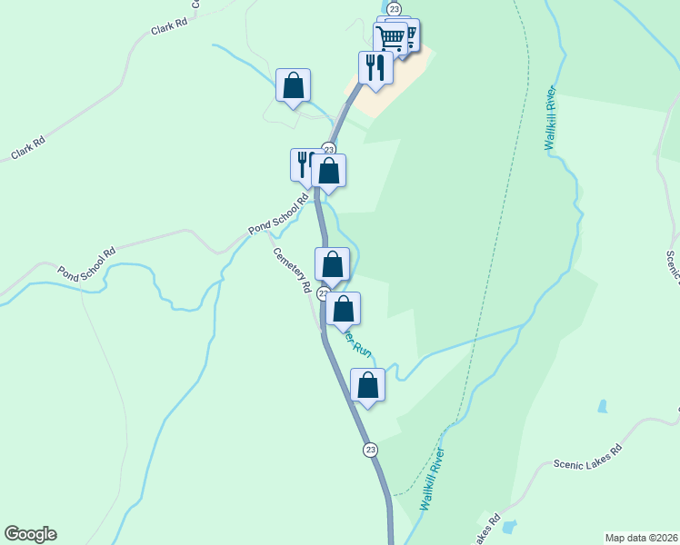 map of restaurants, bars, coffee shops, grocery stores, and more near 127 New Jersey 23 in Wantage