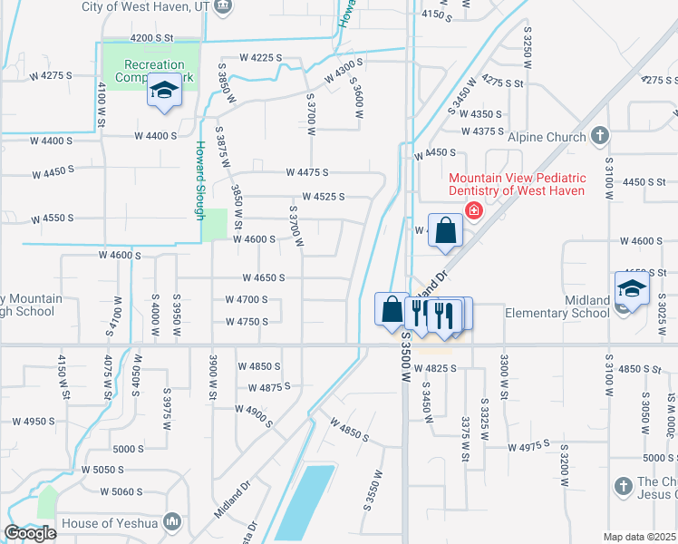 map of restaurants, bars, coffee shops, grocery stores, and more near 3628 West 4650 South in Roy