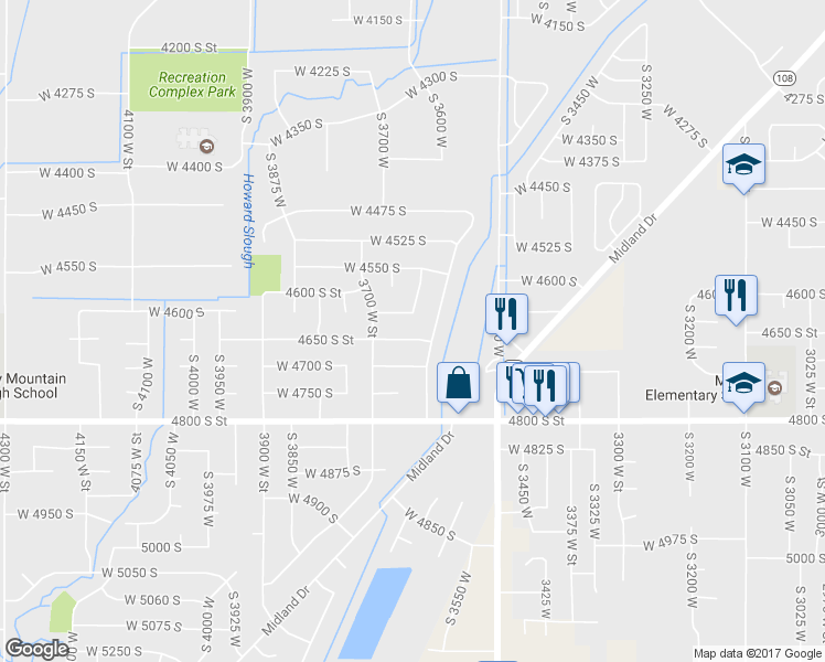 map of restaurants, bars, coffee shops, grocery stores, and more near 3632 West 4650 South in Roy