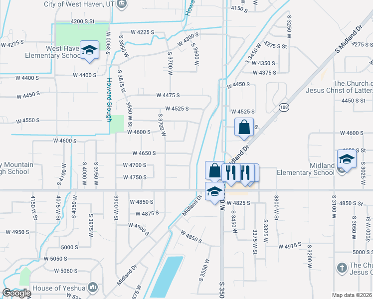map of restaurants, bars, coffee shops, grocery stores, and more near 3624 West 4650 South in Roy