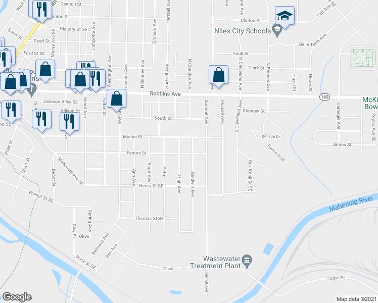 map of restaurants, bars, coffee shops, grocery stores, and more near 226 Baldwin Avenue in Niles