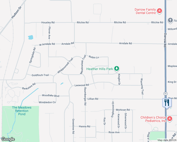 map of restaurants, bars, coffee shops, grocery stores, and more near 1508 Bluebird Circle in Stow