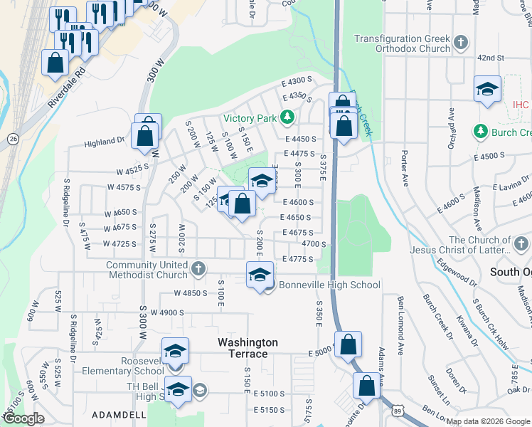 map of restaurants, bars, coffee shops, grocery stores, and more near 228 East 4650 South in Ogden