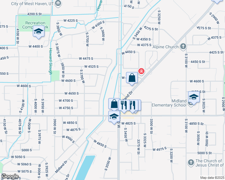 map of restaurants, bars, coffee shops, grocery stores, and more near 4629 South 3500 West in Roy