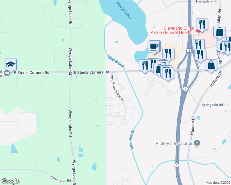 map of restaurants, bars, coffee shops, grocery stores, and more near 4018 Falconswalk Court in Stow