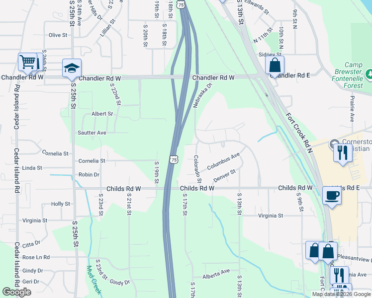 map of restaurants, bars, coffee shops, grocery stores, and more near 3105 Layne Street in Bellevue
