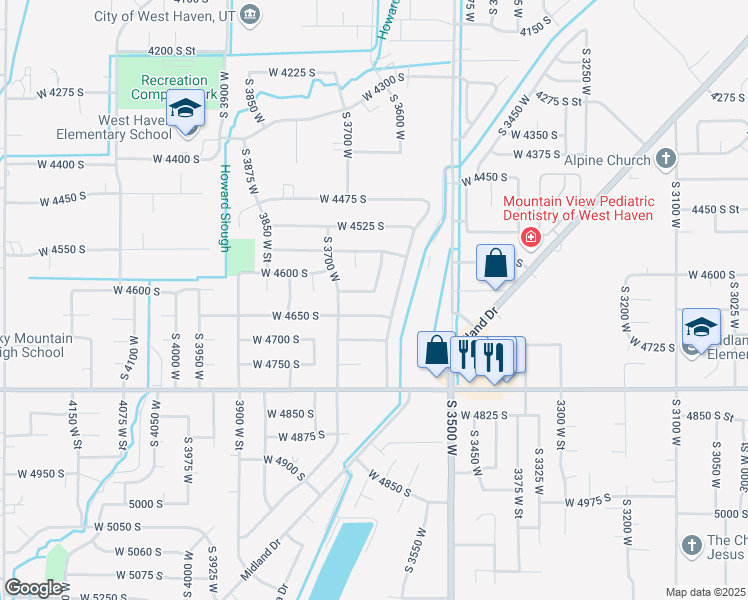 map of restaurants, bars, coffee shops, grocery stores, and more near 3651 West 4625 South in Roy