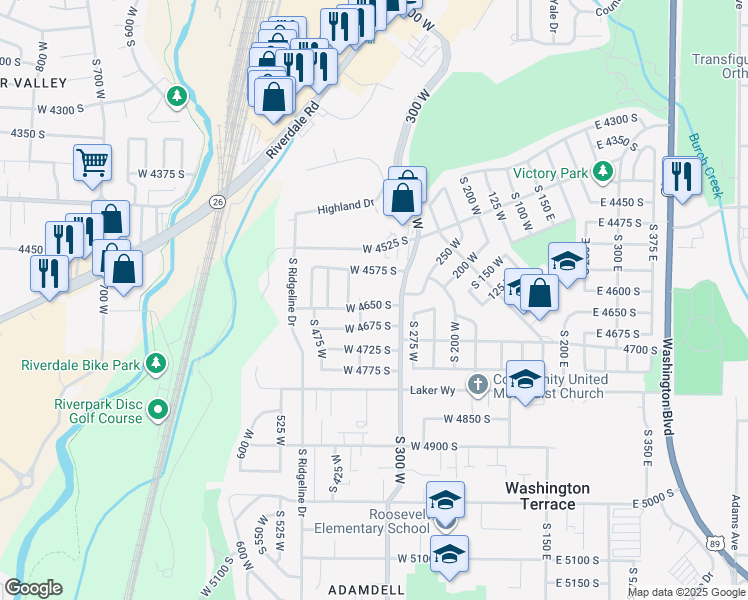 map of restaurants, bars, coffee shops, grocery stores, and more near 350 West 4650 South in Ogden