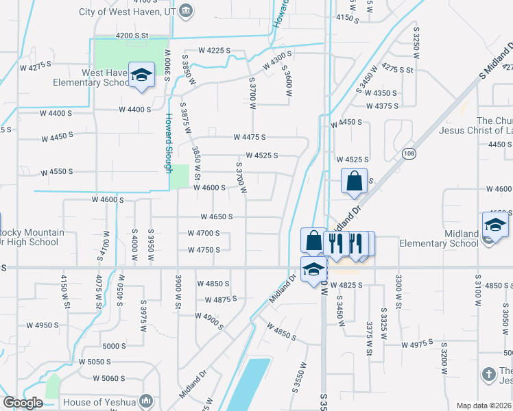 map of restaurants, bars, coffee shops, grocery stores, and more near 3669 West 4625 South in Roy