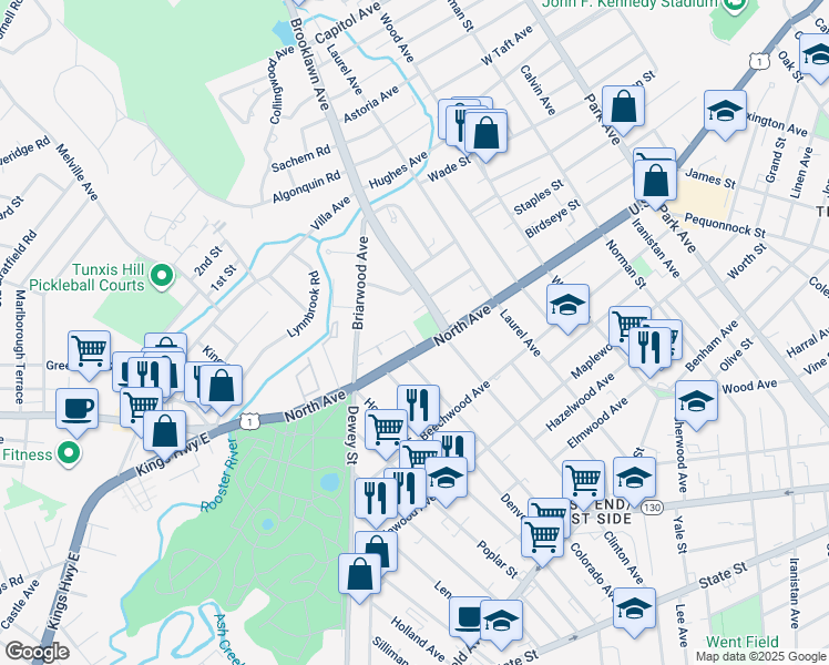 map of restaurants, bars, coffee shops, grocery stores, and more near 4 Pierce Place in Bridgeport