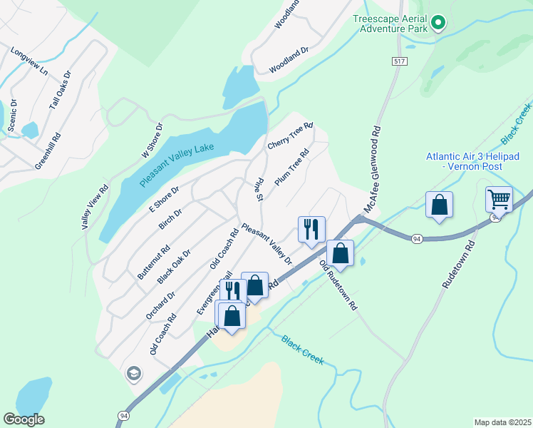 map of restaurants, bars, coffee shops, grocery stores, and more near 6 Pine Street in Vernon Township