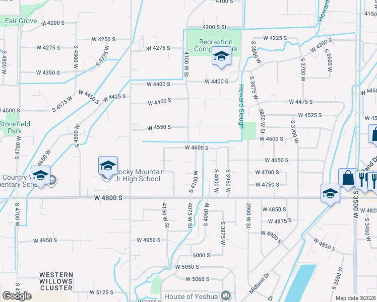 map of restaurants, bars, coffee shops, grocery stores, and more near 4101 West 4600 South in Roy