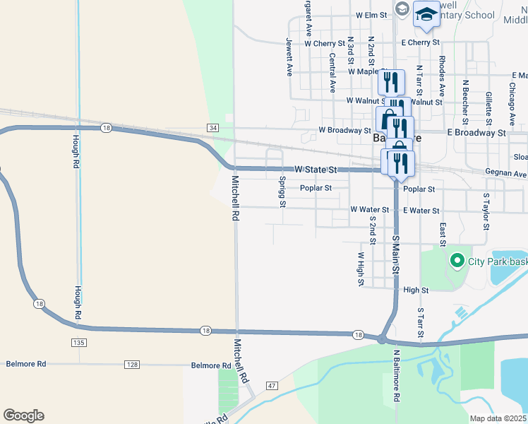 map of restaurants, bars, coffee shops, grocery stores, and more near 511 West Water Street in North Baltimore
