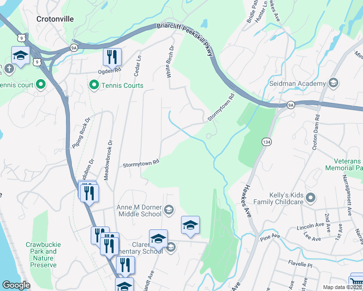 map of restaurants, bars, coffee shops, grocery stores, and more near 45 Stormytown Road in Ossining