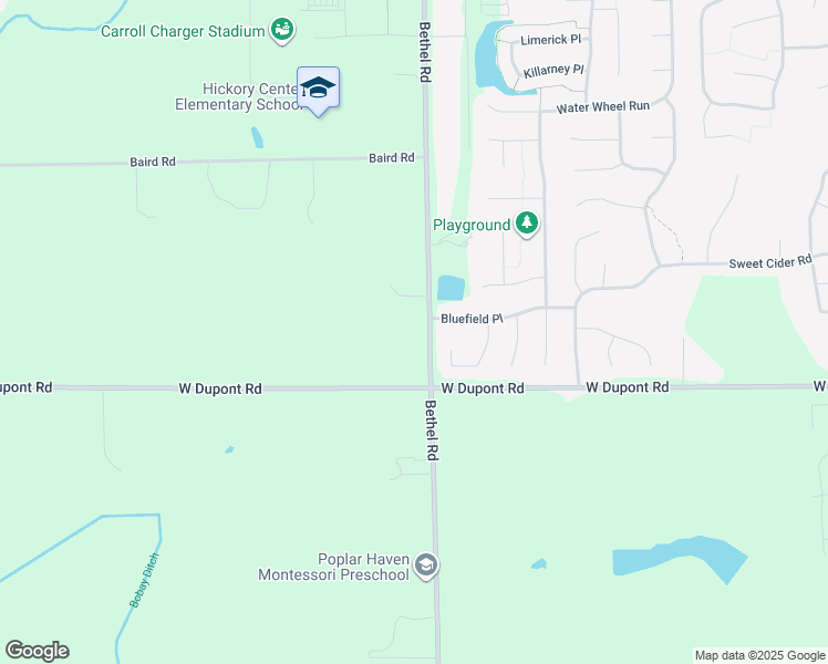 map of restaurants, bars, coffee shops, grocery stores, and more near 10615 Bethel Road in Fort Wayne