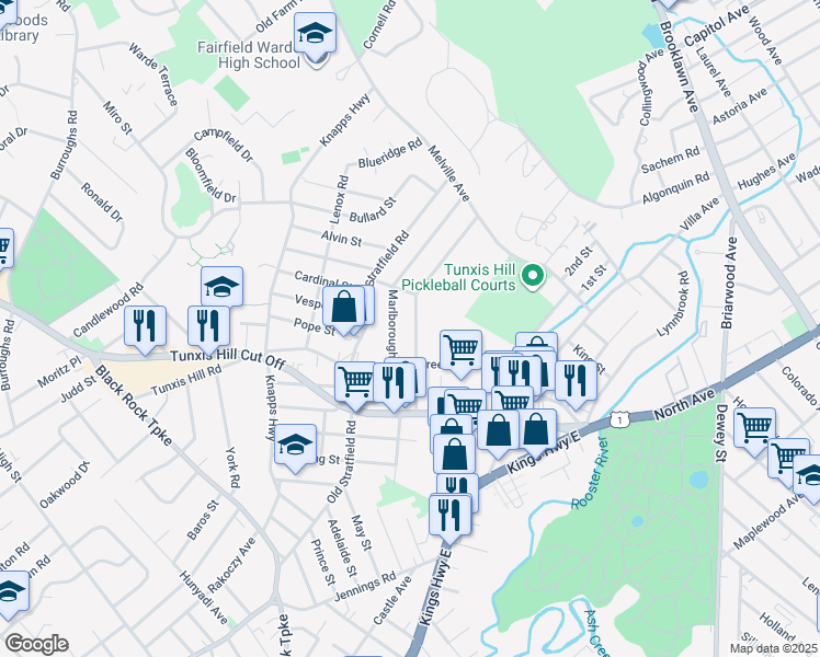 map of restaurants, bars, coffee shops, grocery stores, and more near 267 Berkeley Road in Fairfield
