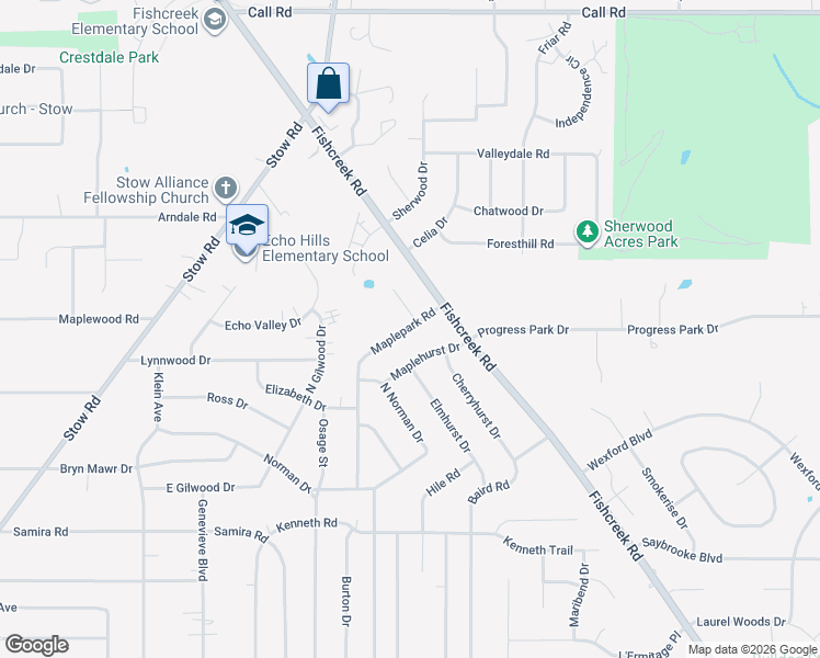 map of restaurants, bars, coffee shops, grocery stores, and more near 4706 Maple Spur Drive in Stow