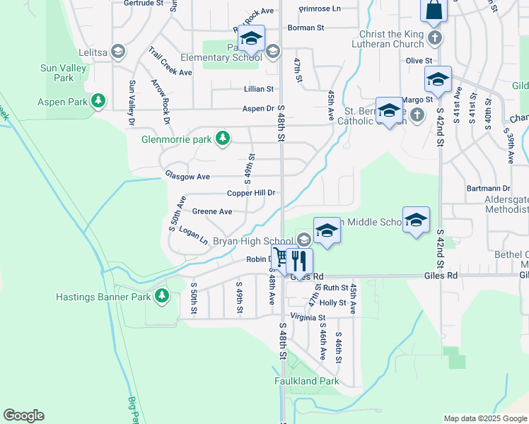 map of restaurants, bars, coffee shops, grocery stores, and more near 8006 South 48th Avenue in Omaha