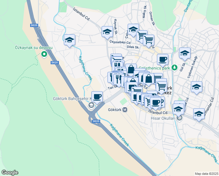 map of restaurants, bars, coffee shops, grocery stores, and more near Eski Büyükdere Caddesi in Sarıyer