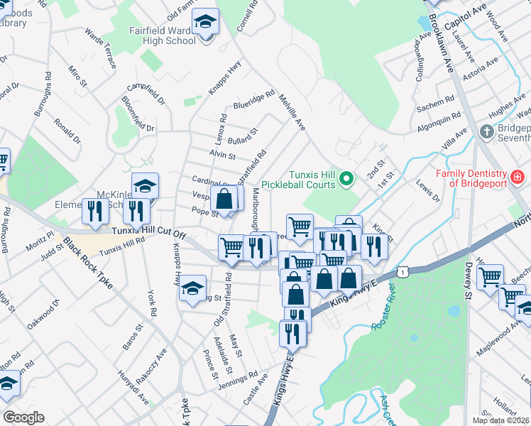 map of restaurants, bars, coffee shops, grocery stores, and more near 267 Berkeley Road in Fairfield